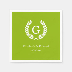 Apple Green Wheat Laurel Wreath Initial Monogram Serviette
