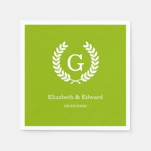 Apple Green Wheat Laurel Wreath Initial Monogram Serviette (Vorderseite)