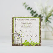Apple Green Whimsical Holz Grain Birdcage Hochzeit Einladung (Stehend Vorderseite)