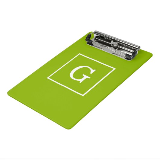 Apple Green White Gerahmt Initial Monogram Mini Klemmbrett (Gewinkelt3)