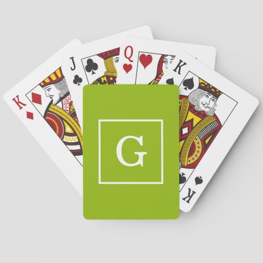 Apple Green White Gerahmt Initial Monogram Spielkarten (Rückseite)