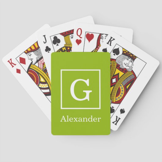 Apple Green White Gerahmt Initial Monogram Spielkarten (Rückseite)