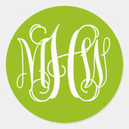 Apple Green White Vine Script Monogram DIY BG Runder Aufkleber