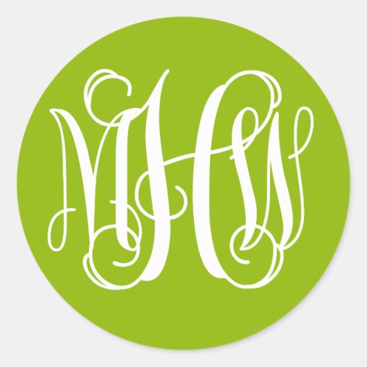 Apple Green White Vine Script Monogram DIY BG Runder Aufkleber (Vorderseite)