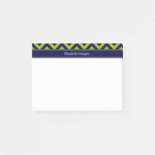 Apple Grn Navy LG Zickzack Navy Blue Name Monogram Post-it Klebezettel (Vorderseite)