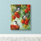 Apple Harvest Chickadees 30"x20" Leinwanddruck (Insitu (Holzboden))