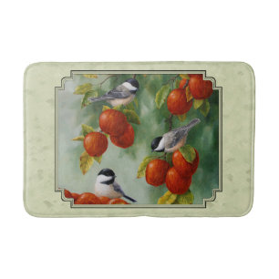 Apple Harvest Chickadees Green Badematte
