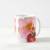 Apple Heart Monogram Name Red Pink Kaffeetasse (VorderseiteRechts)