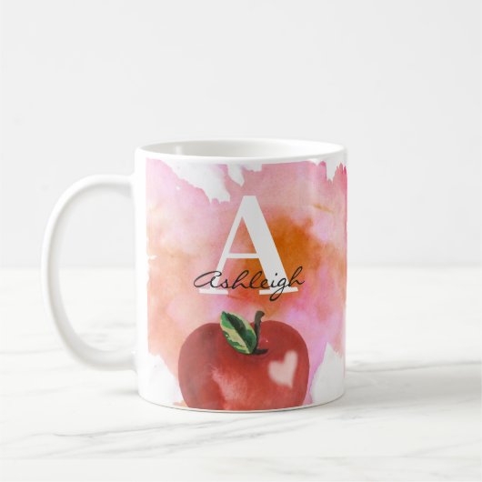 Apple Heart Monogram Name Red Pink Kaffeetasse (Links)
