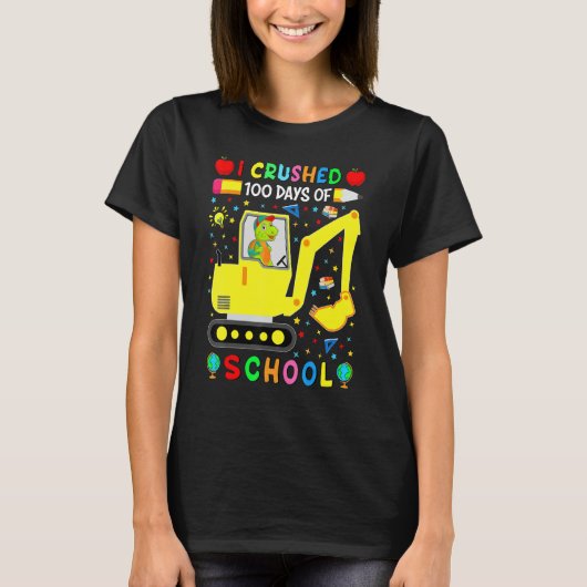 Apple I Crushed 100 Day of School Dinosaur Truck F T-Shirt (Vorderseite)