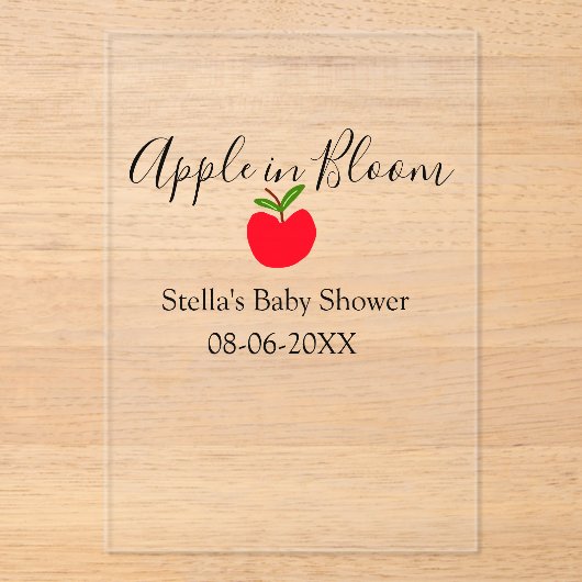 Apple in bloom baby shower red apple name date acryleinladungen (Vorderseite)