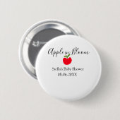 Apple in bloom baby shower red apple name date  button (Vorne & Hinten)