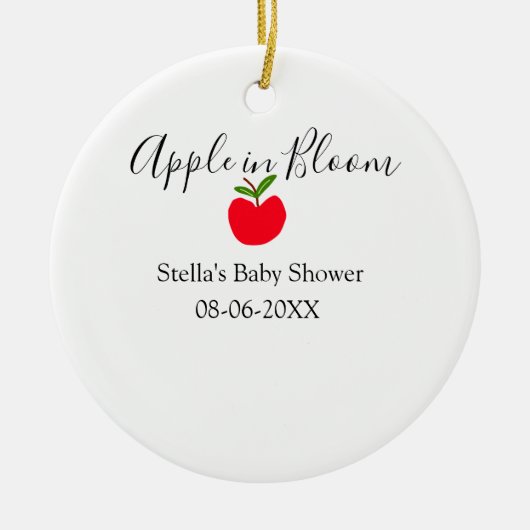 Apple in bloom baby shower red apple name date keramik ornament (Vorne)