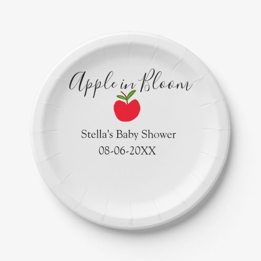 Apple in bloom baby shower red apple name date pappteller (Vorderseite)