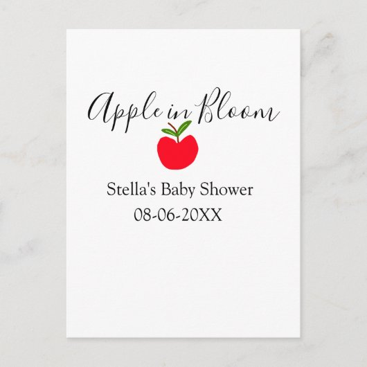 Apple in bloom baby shower red apple name date  postkarte (Vorderseite)