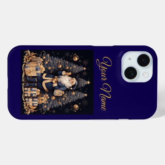 Apple IPhone Case 15-Navy Blue & Gold Xmas (Rückseite (Horizontal))