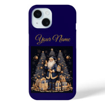 Apple iPhone Hülle 15-Navy Blau & Gold Xmas
