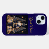 Apple iPhone Hülle 15-Navy Blau & Gold Xmas (Rückseite (Horizontal))