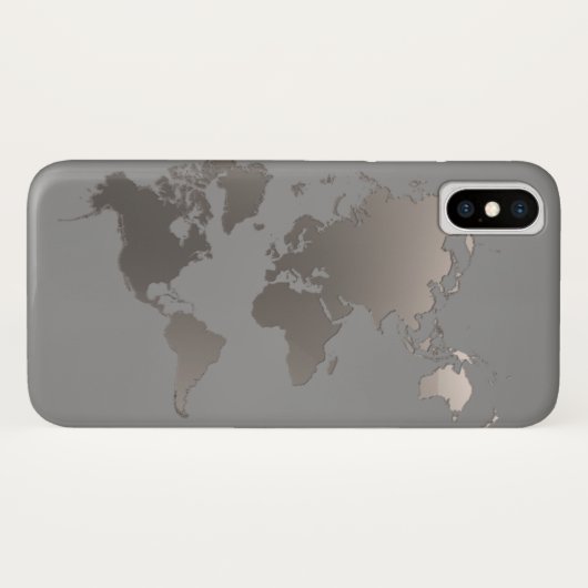 Apple iPhone X Case World Map Business Travel Gray (Rückseite (Horizontal))