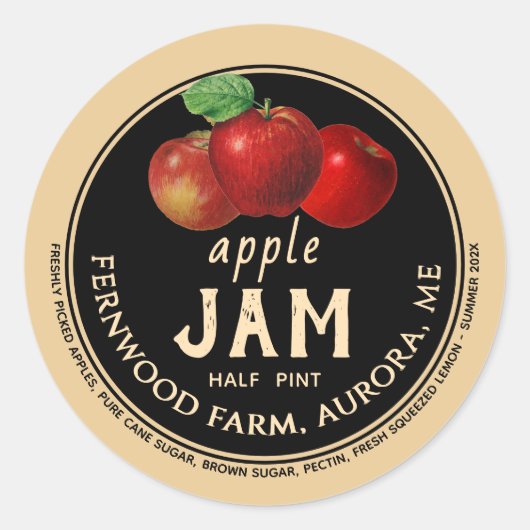 Apple Jam Sauce Jelly Label Kraft Homemade Runder Aufkleber (Vorderseite)