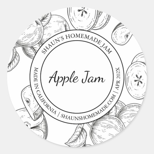 Apple Jam Sketch Modernes Label Runder Aufkleber (Vorderseite)