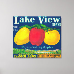 Apple-Label für Lake View - Watsonville, CA Leinwanddruck