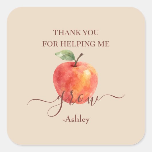 Apple-Lehrer für Wasserfarbe - Danke, Geschenke - Quadratischer Aufkleber (Vorderseite)