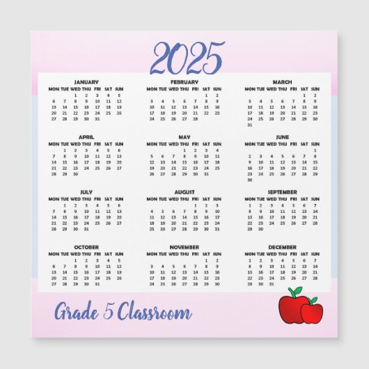 Apple-Lehrer-Kalender 2025 Magnetkarte (Vorderseite)