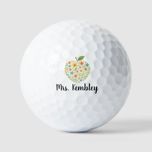 Apple Lehrer Name Personalisierte Florale Apple Golfball (Vorderseite)