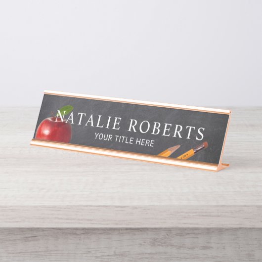 Apple-Lehrer und Pencils-Tafel Schreibtischnamensplakette (Vorderseite )