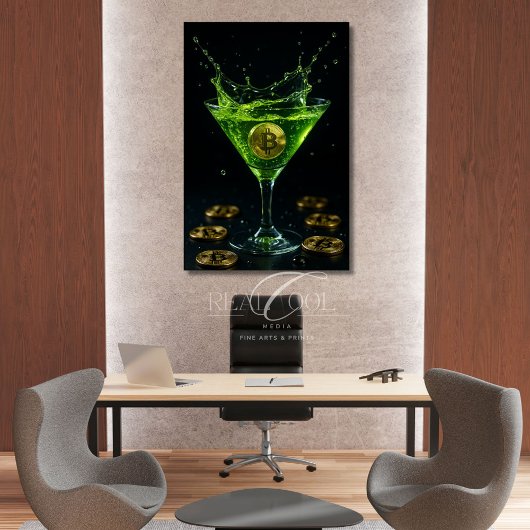 Apple Martini Glas mit schwimmender Bitcoin Art Poster