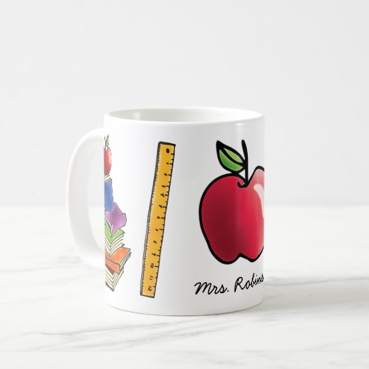 Apple mit Buch-Stapel addieren Namen Kaffeetasse (Vorderseite Links)