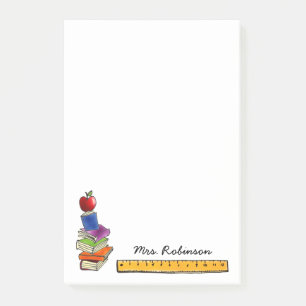 Apple mit Buch-Stapel personalisierte 4 x 6 Post-it Klebezettel