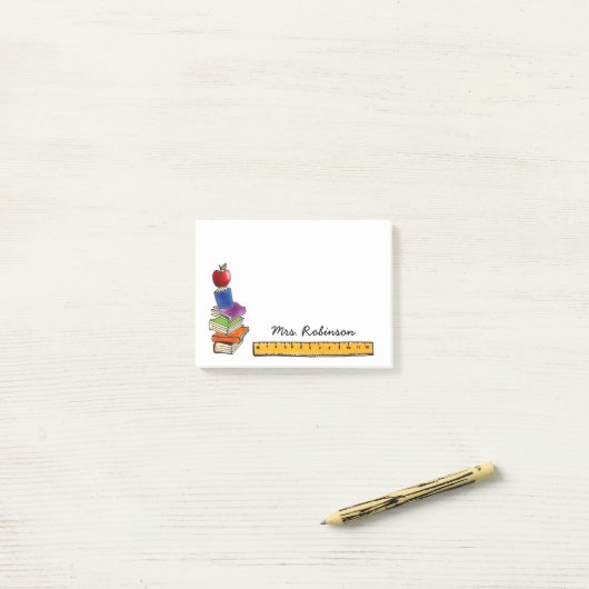 Apple mit dem Buch-Stapel personalisiert Post-it Klebezettel (Auf Schreibtisch)