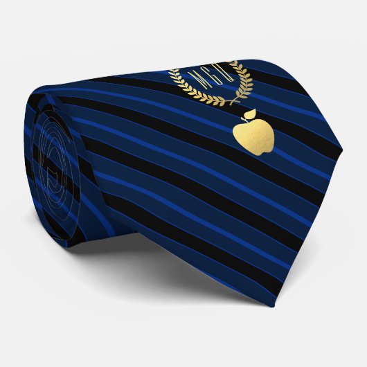 Apple-Monogramm-tief Blau des Lehrers Striped Krawatte (Gerollt)