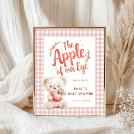 Apple of Eye Bear Pink Gingham Welcome Baby Dusche Poster