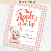Apple of Eye Bear Pink Gingham Welcome Baby Dusche Poster