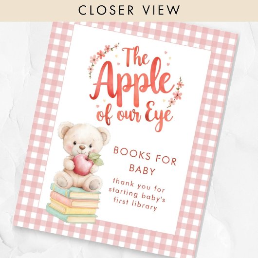 Apple of Eye Books for Baby Gingham Baby Shower Poster