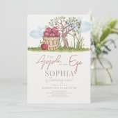 Apple of our Eye Basket & Tree 1st Birthday Einladung (Stehend Vorderseite)