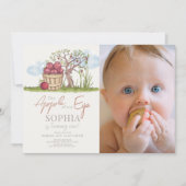 Apple of our Eye Basket & Tree Photo 1st Birthday Einladung (Vorderseite)