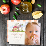 Apple of our Eye Basket & Tree Photo 1st Birthday Einladung<br><div class="desc">This cute and rustic "the apple of our eye" gender-neutral 1st/first birthday photo invitation features apples and apples in a basket under the apple tree on a cream background. The reverse side features a white background with gingham plaid in orange. Personalize it for your needs. You can find matching products...</div>