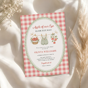 Apple of Our Eye Clothesline Gingham Babyparty Einladung