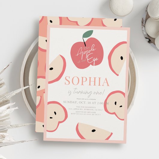 Apple of our Eye Pink Girl 1st Birthday Einladung