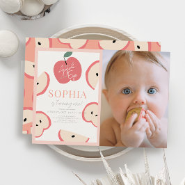 Apple of our Eye Pink Girl 1st Birthday Photo Einladung