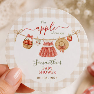 Apple Of Our Eye Wäscheleine Gingham Baby Shower Runder Aufkleber