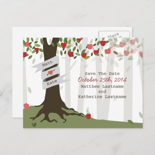 Apple Orchard Herbst Hochzeit speichern das Datum Ankündigungspostkarte (Vorne/Hinten)