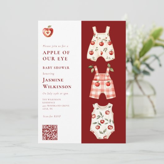 Apple Our Eye moderner Aquarell QR-Code Einladung (Stehend Vorderseite)