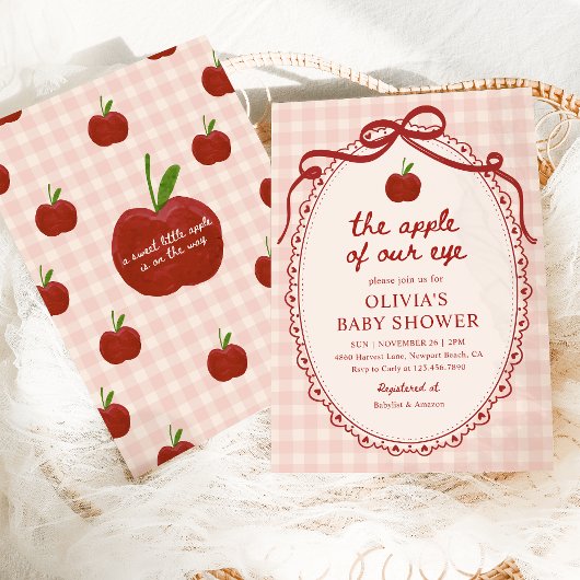 Apple Our Eye Red Gingham Fall Baby Shower Einladung
