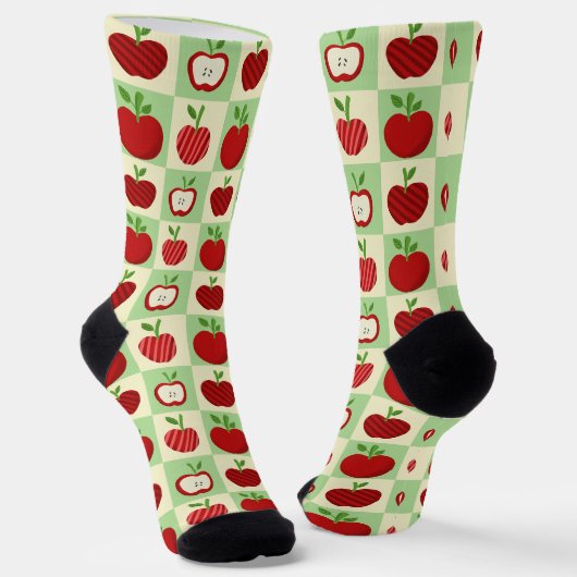 Apple Pattern Cute Teacher Gift Fall Check Socken (Gewinkelt)