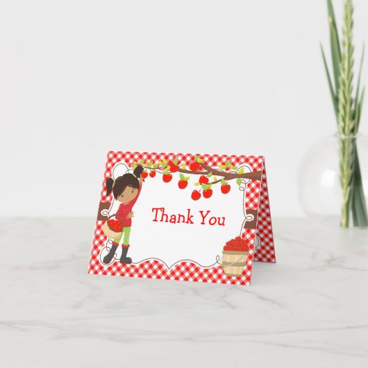 Apple picking African American Girl Birthday Party Dankeskarte (Vorderseite)